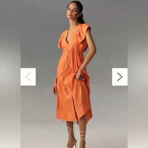 By Anthropologie Flutter-Sleeve Linen Button-Front Midi Dress
By Anthropologie